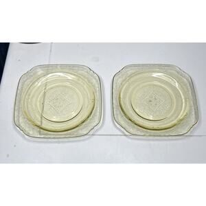 Vintage Federal Madrid Pattern Amber Yellow Depression Glass 4.5‎ In Salad Plate
